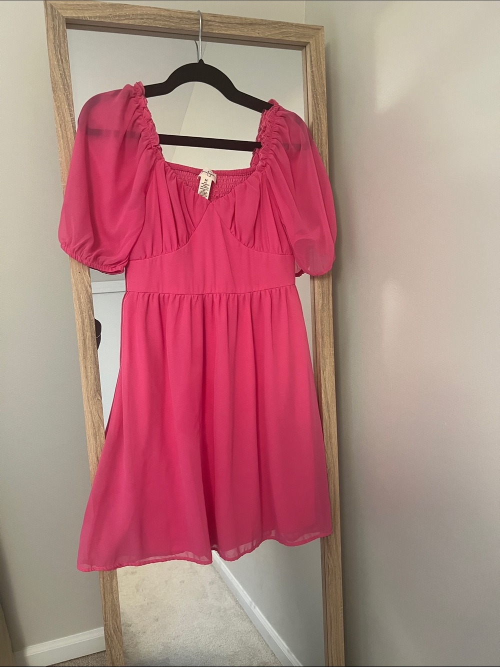 Jessica Simpson Hot Pink Puff-Sleeve Chiffon Mini Dress